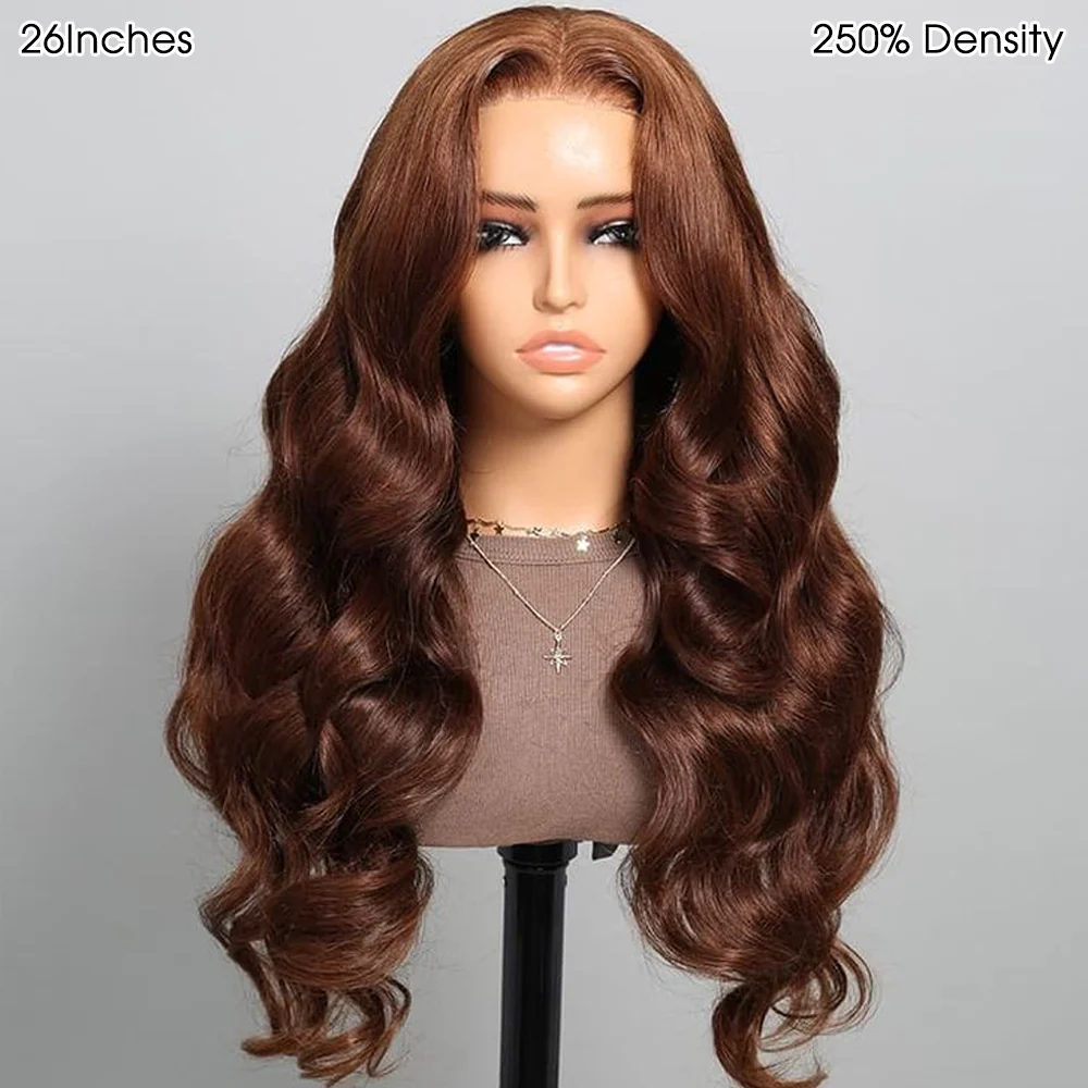 13x6 Glueless Chocolate Brown Layered Cut Face Framing Body Wave With Drawstring 100% Human Hair Wig - Image 5