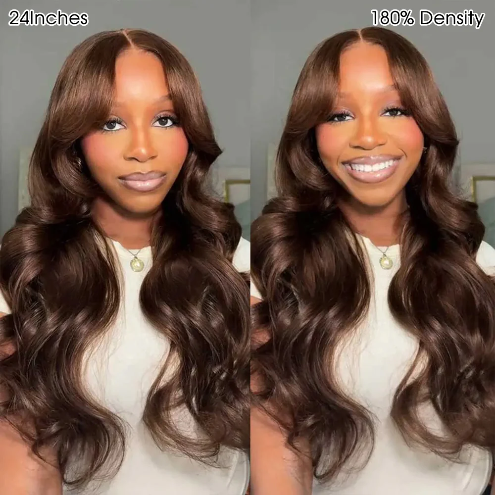 13x6 Glueless Chocolate Brown Layered Cut Face Framing Body Wave With Drawstring 100% Human Hair Wig - Image 6