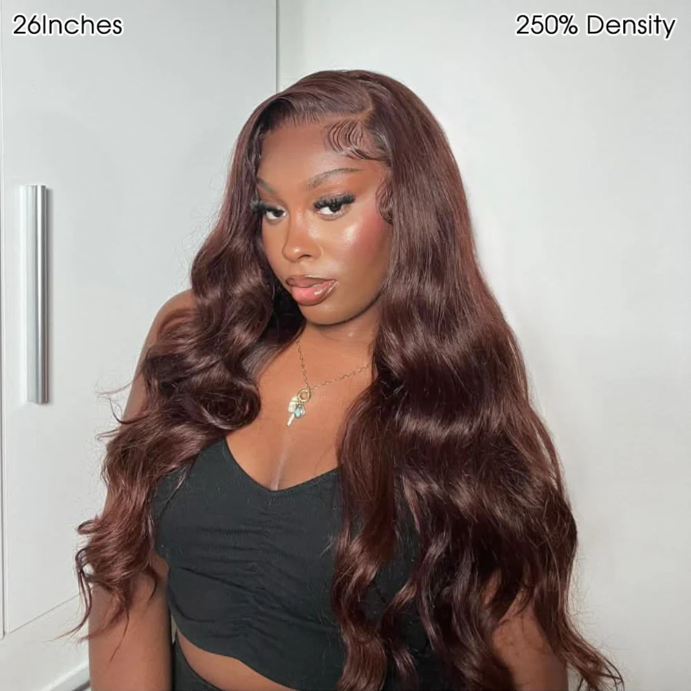 13x6 Glueless Chocolate Brown Layered Cut Face Framing Body Wave With Drawstring 100% Human Hair Wig - Image 8