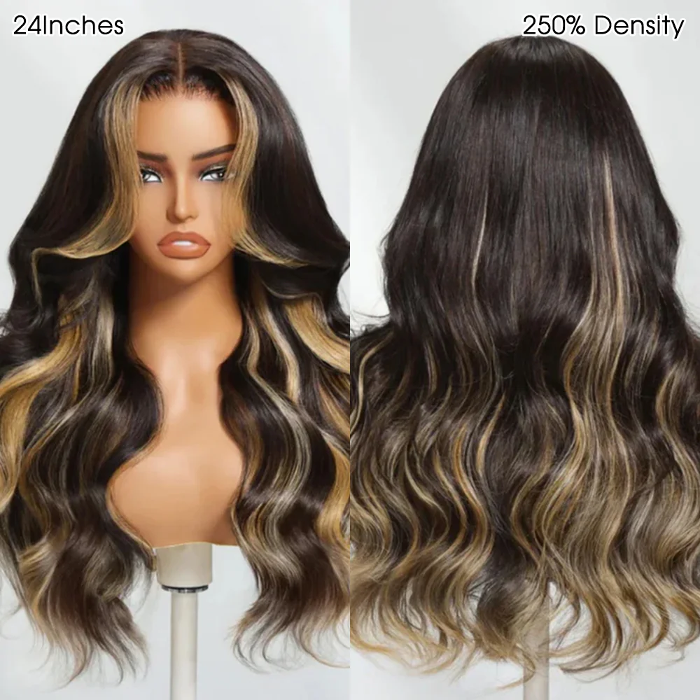 Butterscotch Highlights Brown Wig #1B/27 Highlight Colored Wigs Body Wave Wig 180% 250% Density - Image 3