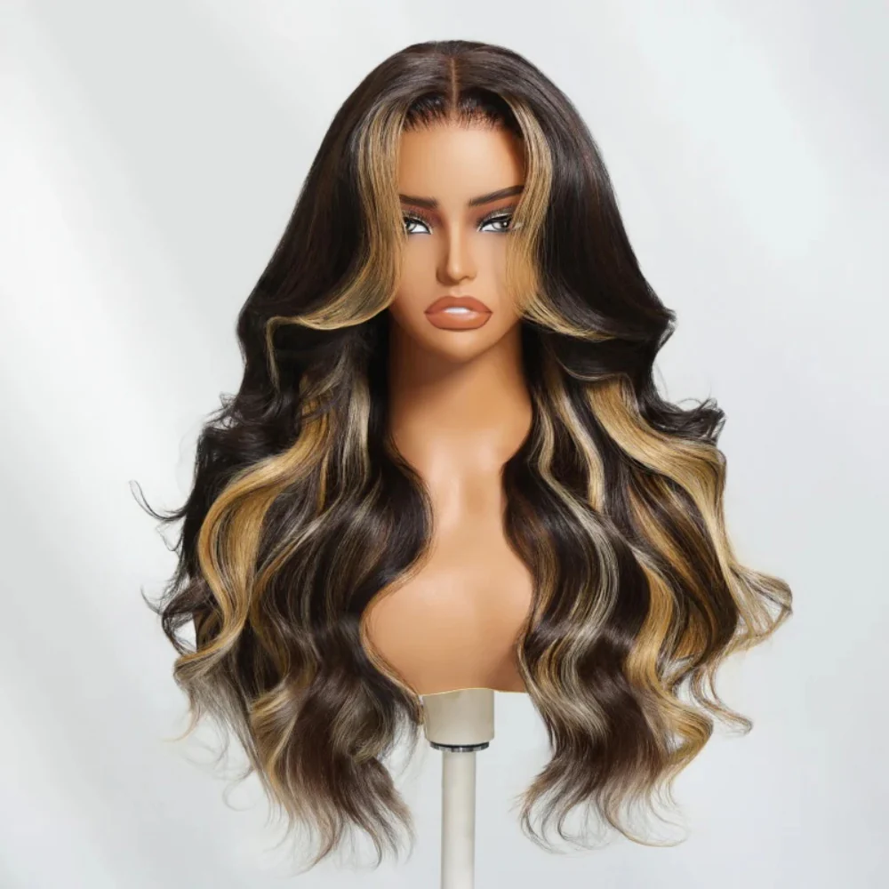 Butterscotch Highlights Brown Wig #1B/27 Highlight Colored Wigs Body Wave Wig 180% 250% Density - Image 4