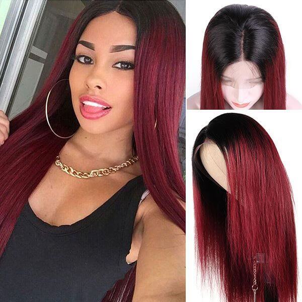 T1B/99J Ombre Color Human Hair Wigs Straight and Body Wave 13x4 HD Lace Front Wigs For Women - Image 4