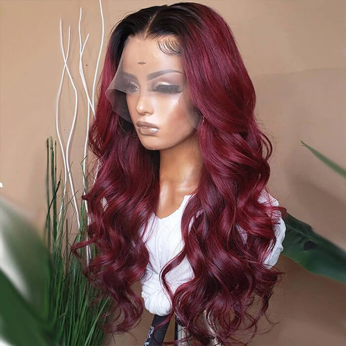 T1B/99J Ombre Color Human Hair Wigs Straight and Body Wave 13x4 HD Lace Front Wigs For Women - Image 5