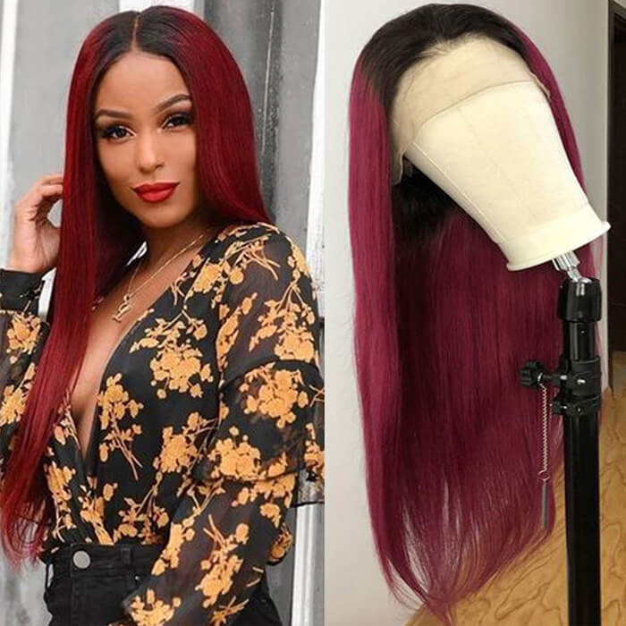 T1B/99J Ombre Color Human Hair Wigs Straight and Body Wave 13x4 HD Lace Front Wigs For Women - Image 6