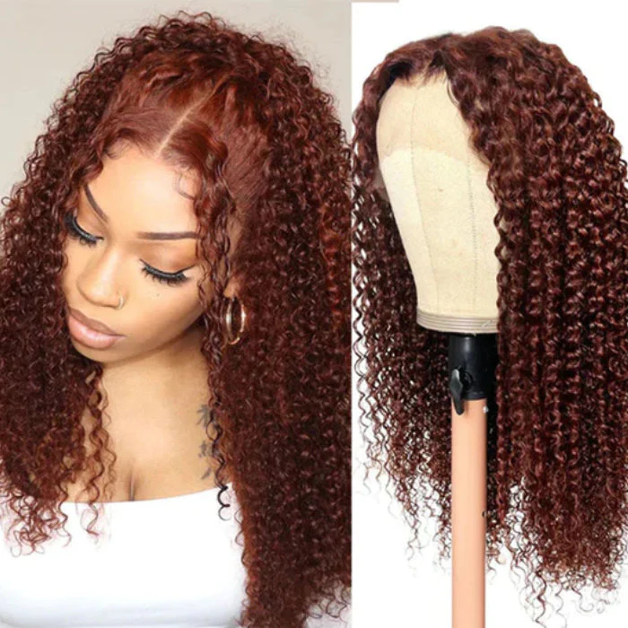 #33 Auburn Colored Wig 13x4/5x5 HD Lace Front Closure Human Hair Wigs Jerry Curly Frontal Wigs 250% Density - Image 3