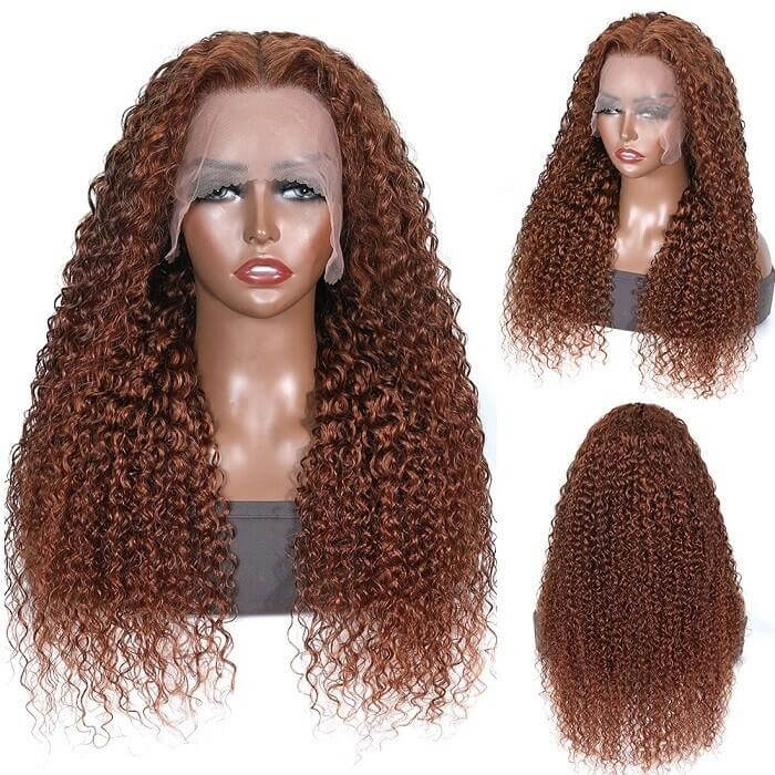 #33 Auburn Colored Wig 13x4/5x5 HD Lace Front Closure Human Hair Wigs Jerry Curly Frontal Wigs 250% Density - Image 4