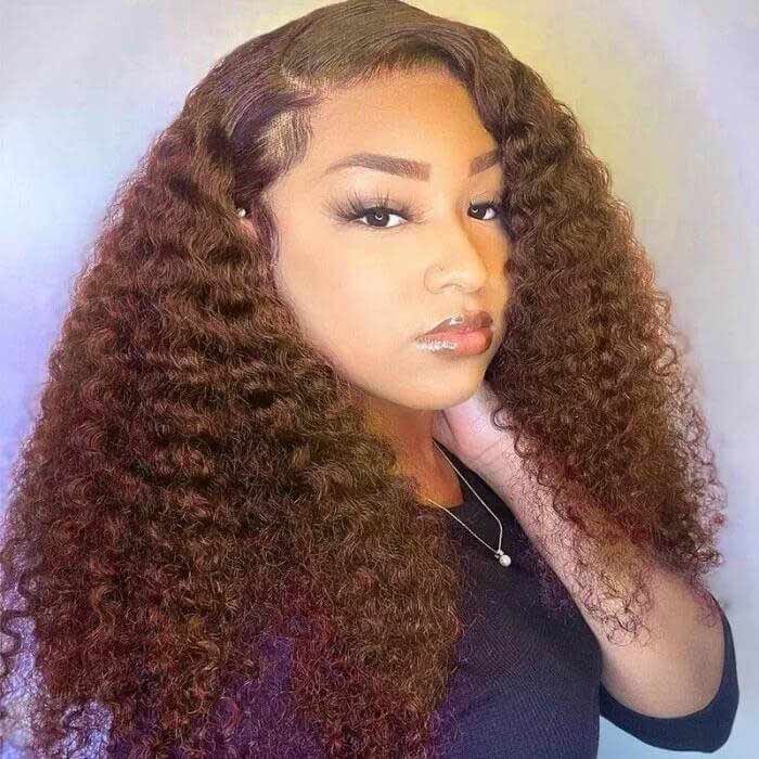 #33 Auburn Colored Wig 13x4/5x5 HD Lace Front Closure Human Hair Wigs Jerry Curly Frontal Wigs 250% Density - Image 6