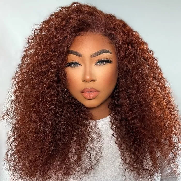 #33 Auburn Colored Wig 13x4/5x5 HD Lace Front Closure Human Hair Wigs Jerry Curly Frontal Wigs 250% Density - Image 7