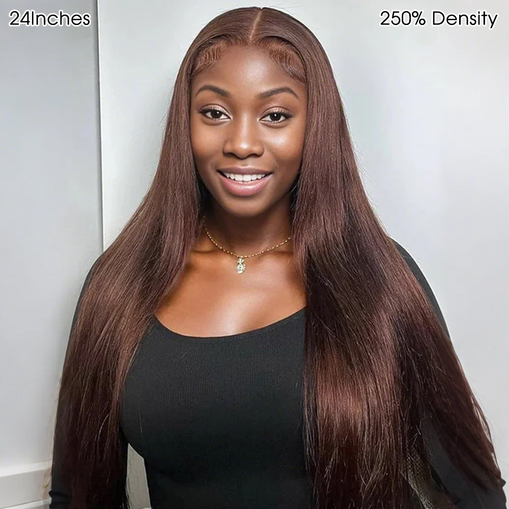 Straight Dark Brown 13×6 Pre-cut Hd Lace Frontal Wig Colored Lace Front Wigs For Women 180% Density - Image 4