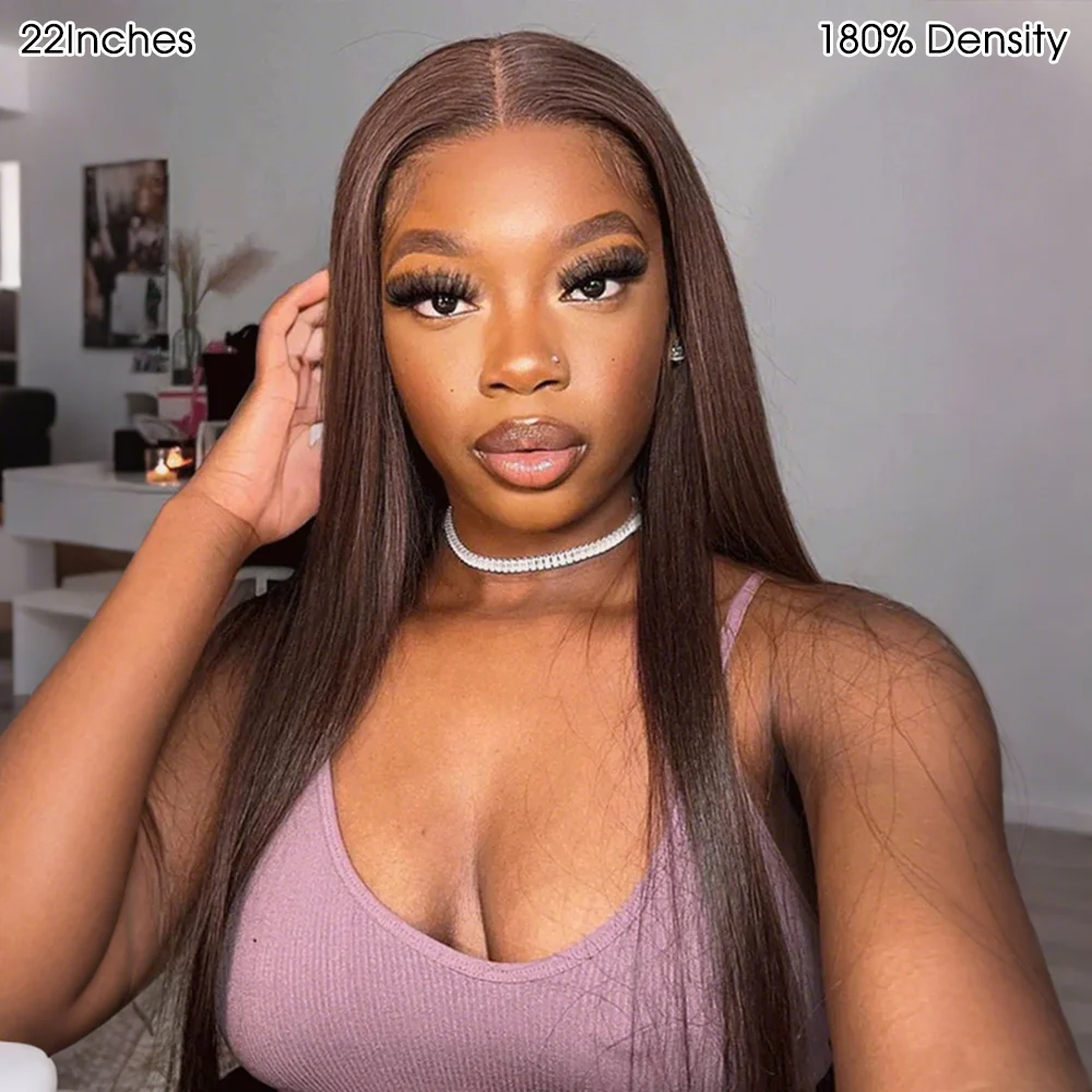 Straight Dark Brown 13×6 Pre-cut Hd Lace Frontal Wig Colored Lace Front Wigs For Women 180% Density - Image 5