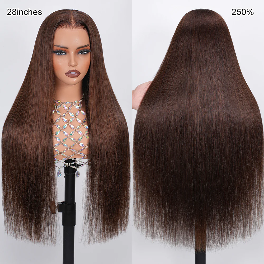 Pizazz New 4# Chocolate Brown  13x6 Drawstring Human Hair Wigs Invisi-Drawstring Pre-Everything Pre Plucked Hairline 180% Density - Image 3