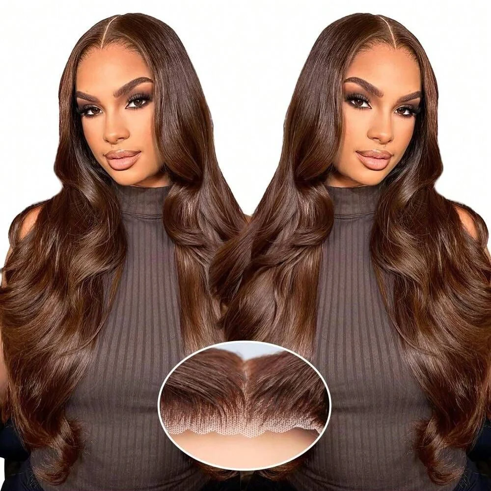 Pizazz New 4# Chocolate Brown  13x6 Drawstring Human Hair Wigs Invisi-Drawstring Pre-Everything Pre Plucked Hairline 180% Density - Image 4
