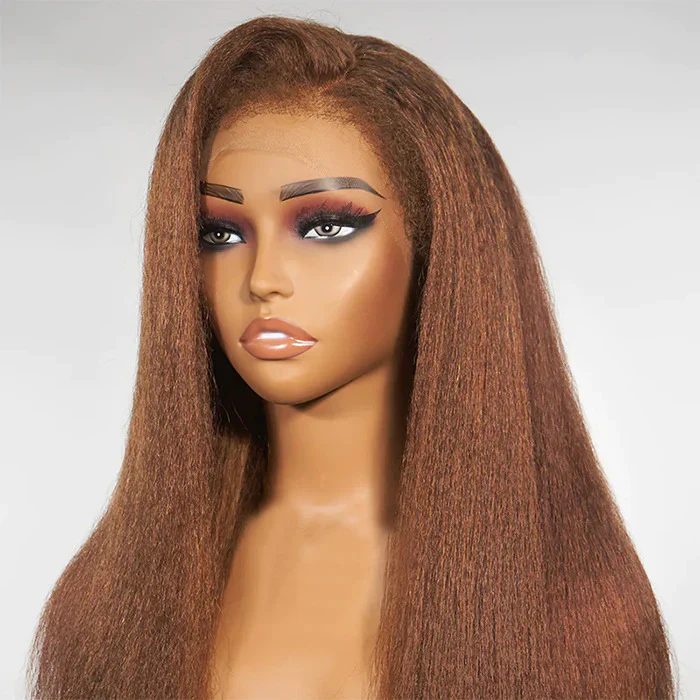 Pizazz Hair Kinky Straight 30# Color Invisible-Pull String 360 Lace Frontal Wigs Glueless HD Lace Human Hair Wigs - Image 3