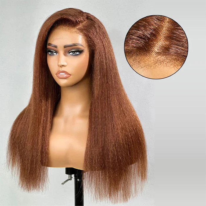 Pizazz Hair Kinky Straight 30# Color Invisible-Pull String 360 Lace Frontal Wigs Glueless HD Lace Human Hair Wigs - Image 5