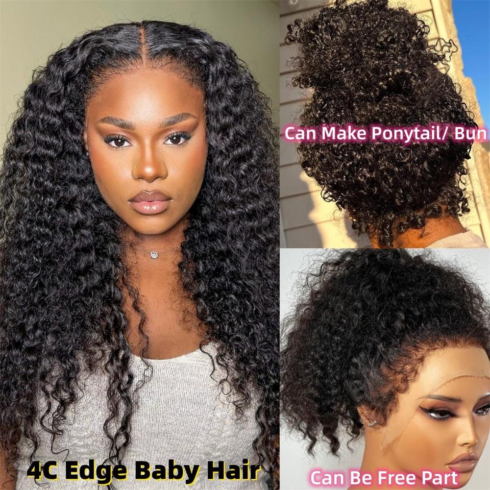 4c edges kinky Curly Wig Human Hair Undetectable Invisible 360 HD Lace Frontal Wig - Image 4