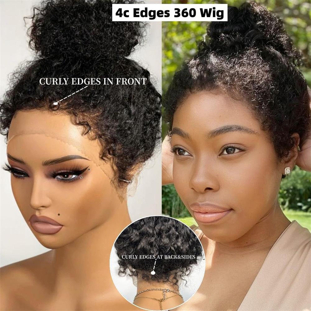 4c edges kinky Curly Wig Human Hair Undetectable Invisible 360 HD Lace Frontal Wig - Image 6