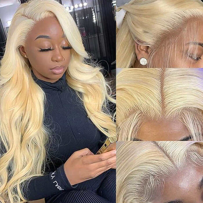Pizazz Hair 613 Blonde Color 13*6 HD Lace Front Wigs Body Wave / Straight 100% Human Hair Wigs - Image 3