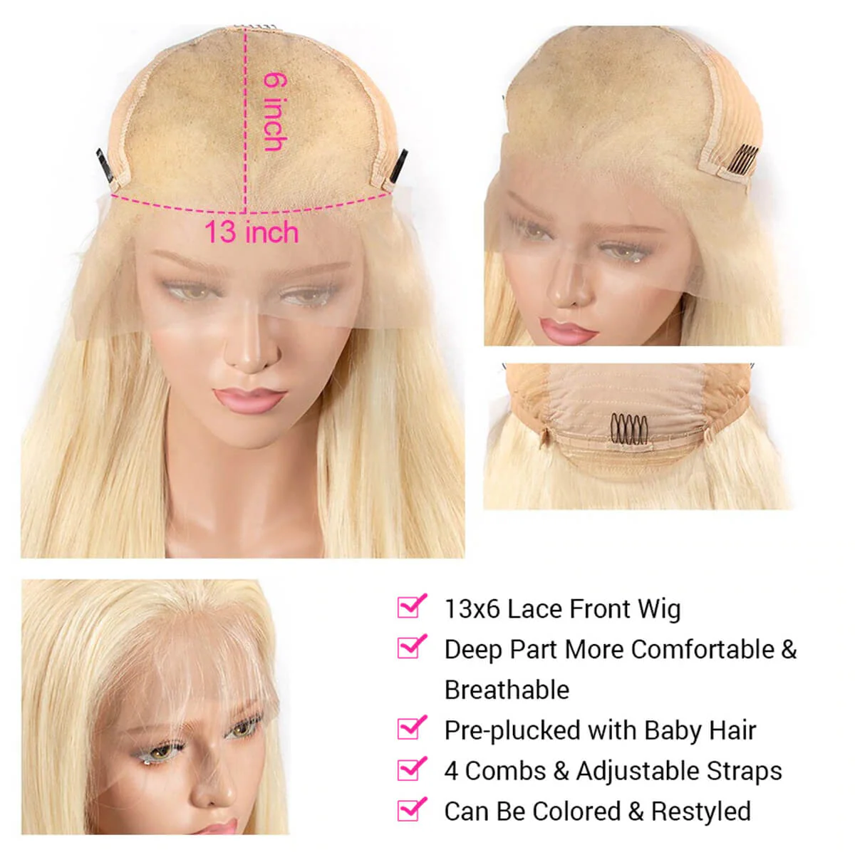 Pizazz Hair 613 Blonde Color 13*6 HD Lace Front Wigs Body Wave / Straight 100% Human Hair Wigs - Image 8