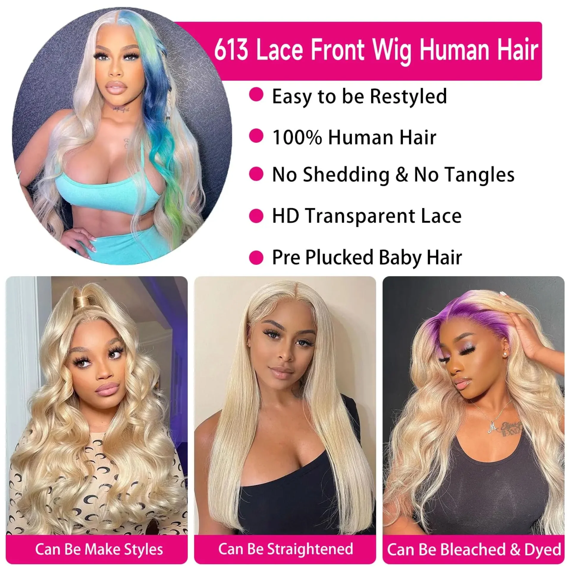 Pizazz Hair 613 Blonde Body Wave  13x6 HD  Lace Front Wigs 180% Density - Image 10