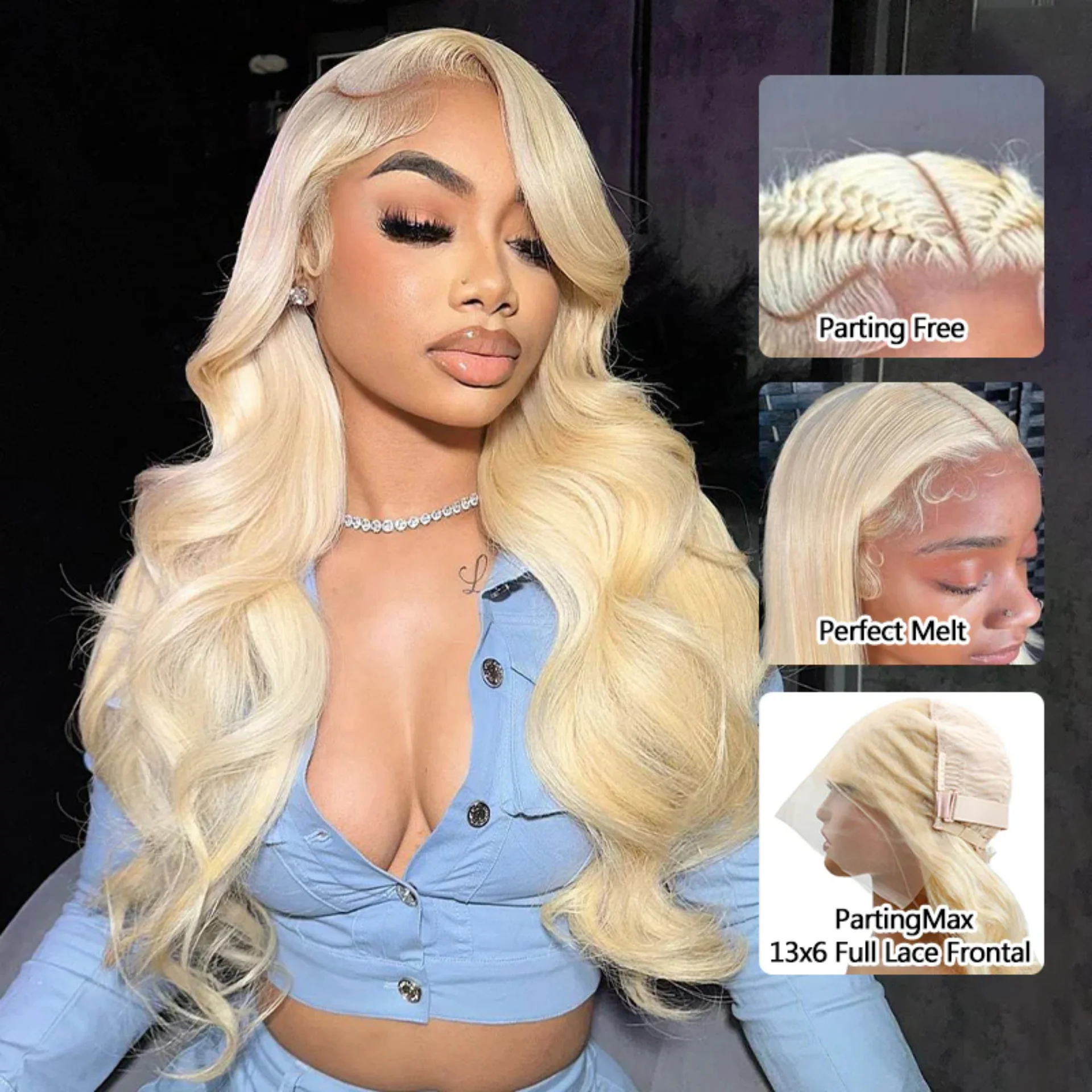 Pizazz Hair 613 Blonde Body Wave  13x6 HD  Lace Front Wigs 180% Density - Image 4