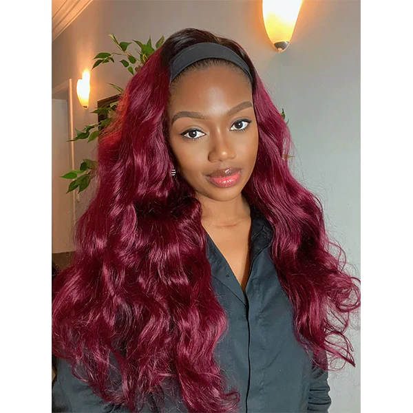 Body Wave 99J Burgundy Color Headband Wigs Virgin Human Hair - Image 3