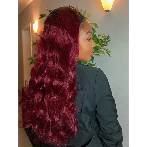 Body Wave 99J Burgundy Color Headband Wigs Virgin Human Hair - Image 4