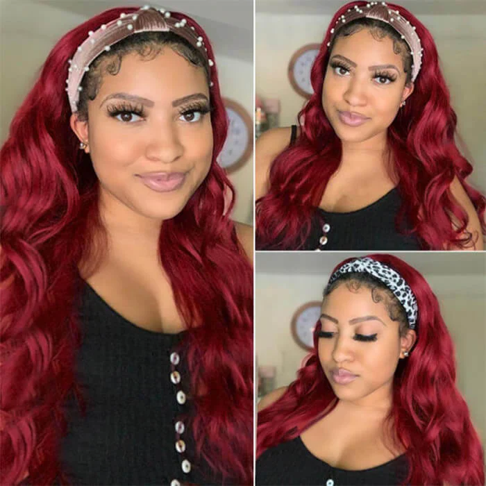 Body Wave 99J Burgundy Color Headband Wigs Virgin Human Hair - Image 6