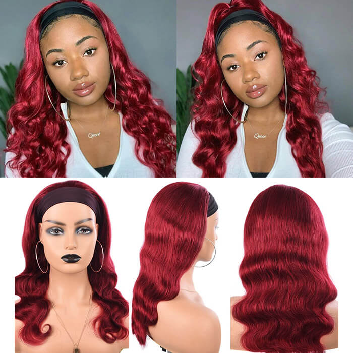 Body Wave 99J Burgundy Color Headband Wigs Virgin Human Hair - Image 7