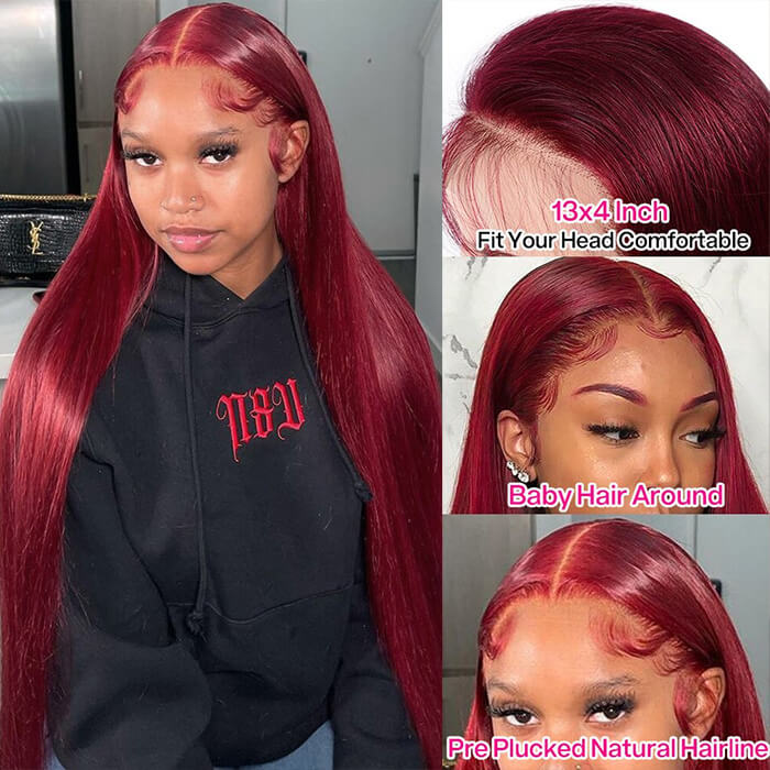 Pizazz 99J Burgundy 13x6 HD Lace Front Wig | 28 Inch 250% Density Brazilian Virgin Body Wave Human Hair - Image 10