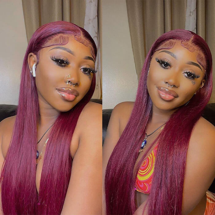 Pizazz 99J Burgundy 13x6 HD Lace Front Wig | 28 Inch 250% Density Brazilian Virgin Body Wave Human Hair - Image 11