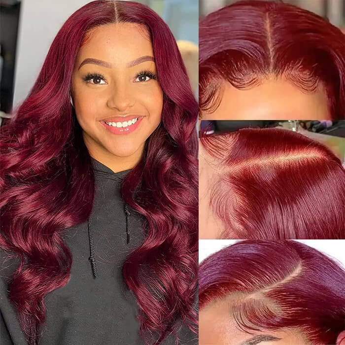 Pizazz 99J Burgundy 13x6 HD Lace Front Wig | 28 Inch 250% Density Brazilian Virgin Body Wave Human Hair - Image 3