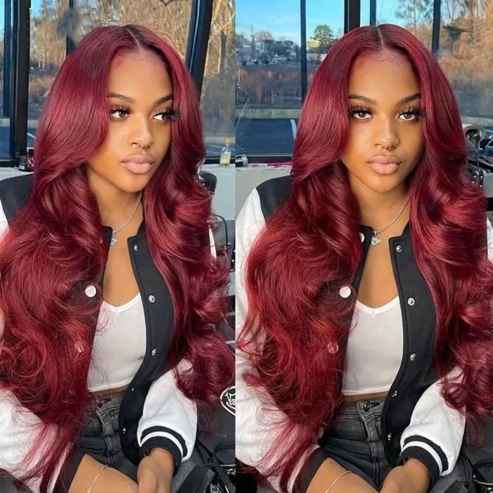 Pizazz 99J Burgundy 13x6 HD Lace Front Wig | 28 Inch 250% Density Brazilian Virgin Body Wave Human Hair - Image 4
