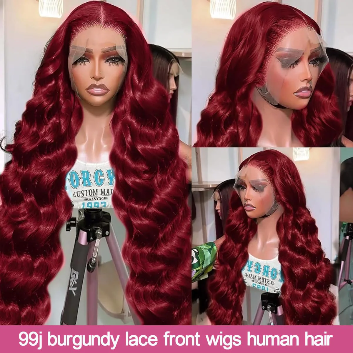 Pizazz 99J Burgundy 13x6 HD Lace Front Wig | 28 Inch 250% Density Brazilian Virgin Body Wave Human Hair - Image 5