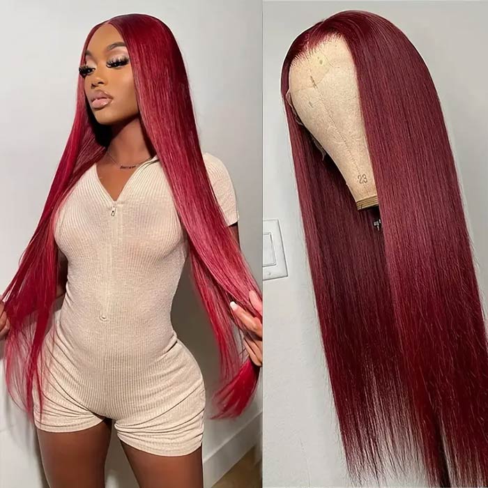 Pizazz 99J Burgundy 13x6 HD Lace Front Wig | 28 Inch 250% Density Brazilian Virgin Body Wave Human Hair - Image 8