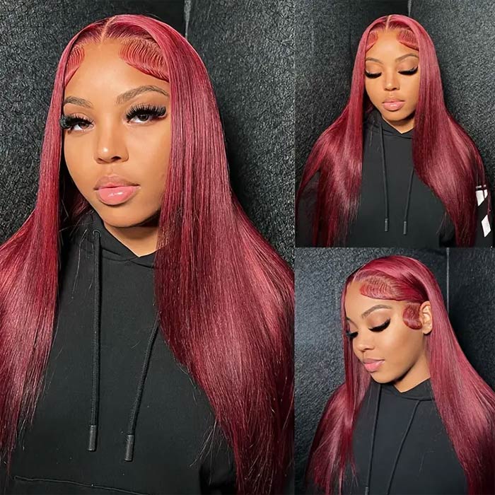 Pizazz 99J Burgundy 13x6 HD Lace Front Wig | 28 Inch 250% Density Brazilian Virgin Body Wave Human Hair - Image 9