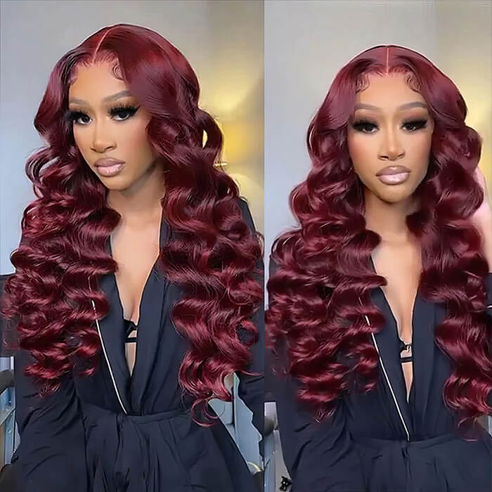 #99J Long Burgundy Color 13x4 Lace Front 4x4 Lace Closure Loose Deep Wave Human Hair Wig - Image 3