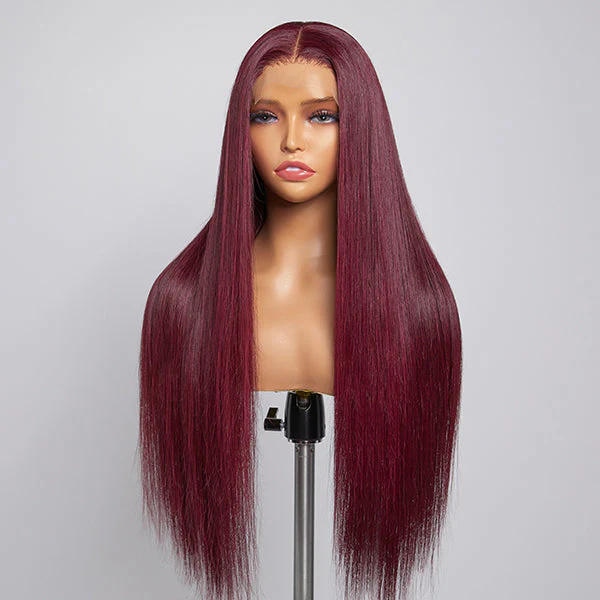 Pizazz 13x6 HD Lace 99J Burgundy Straight Human Hair Wig Pre Plucked Glueless 30 Inch - Image 3