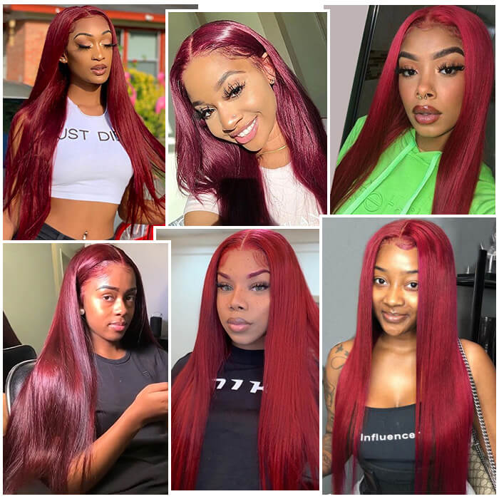Pizazz 13x6 HD Lace 99J Burgundy Straight Human Hair Wig Pre Plucked Glueless 30 Inch - Image 7