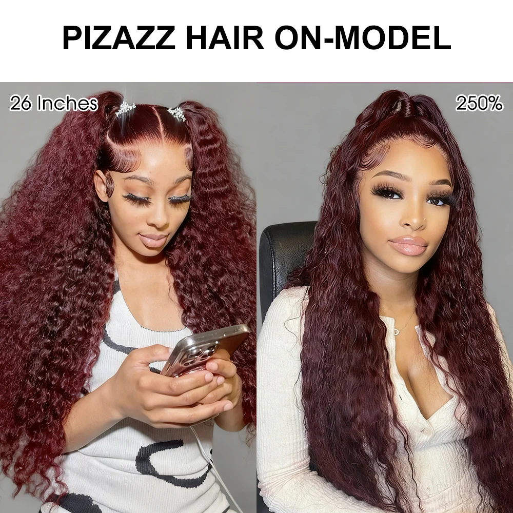 Pizazz Hair Black Cherry Deep Wave/ Water Wave 13x6 HD Lace Glueless Drawstring Wig - Image 6