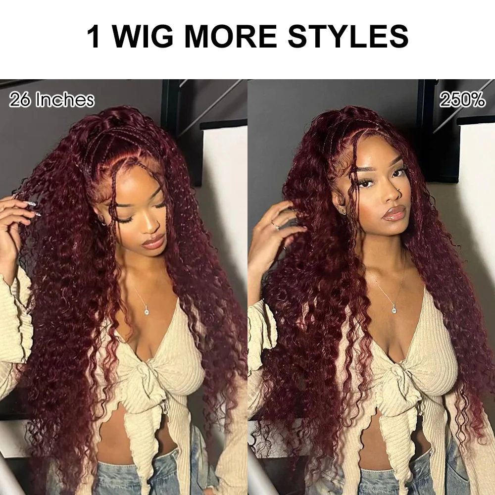 Pizazz Hair Black Cherry Deep Wave/ Water Wave 13x6 HD Lace Glueless Drawstring Wig - Image 7