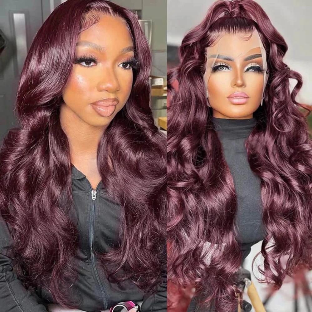 Pizazz Hair Black Cherry Dark Purple Sugar Plum 13x6 HD Lace Front Body Wave Human Hair Wig - Image 3