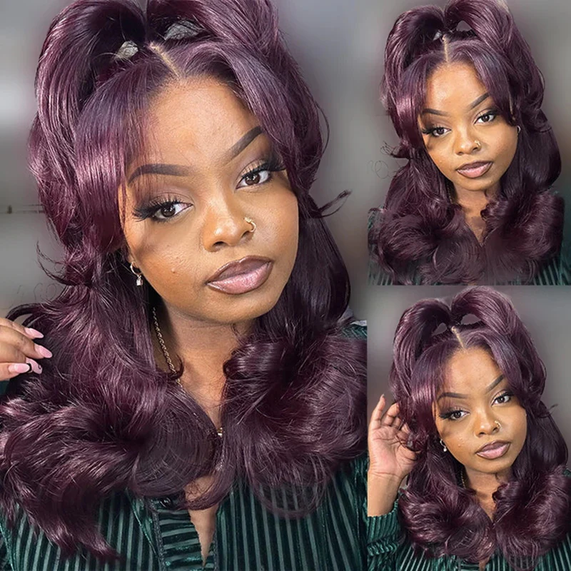 Pizazz Hair Black Cherry Dark Purple Sugar Plum 13x6 HD Lace Front Body Wave Human Hair Wig - Image 4