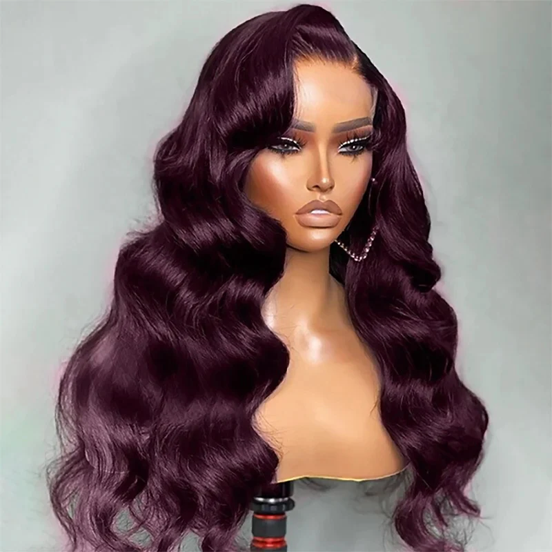 Pizazz Hair Black Cherry Dark Purple Sugar Plum 13x6 HD Lace Front Body Wave Human Hair Wig - Image 5