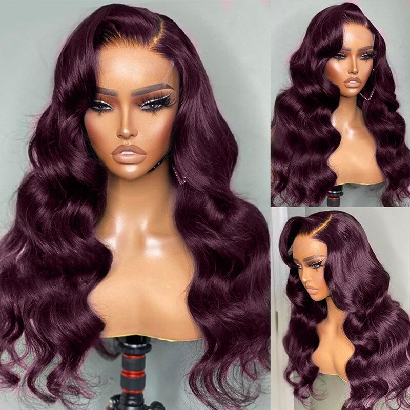 Pizazz Hair Black Cherry Dark Purple Sugar Plum 13x6 HD Lace Front Body Wave Human Hair Wig - Image 6
