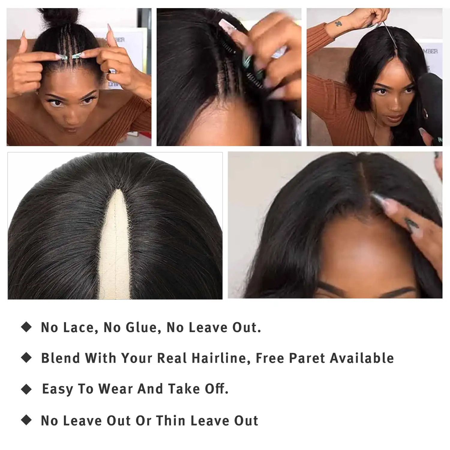 Affordable Thin Straight V Part Wig Human Hair Wigs Easy Install Wig - Image 5