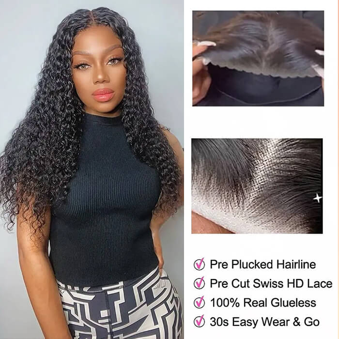 Air Wig 13x4 HD Lace Curly Human Hair Wigs Wear & Go Pre Cut Lace Glueless Lace Front Wigs - Image 3