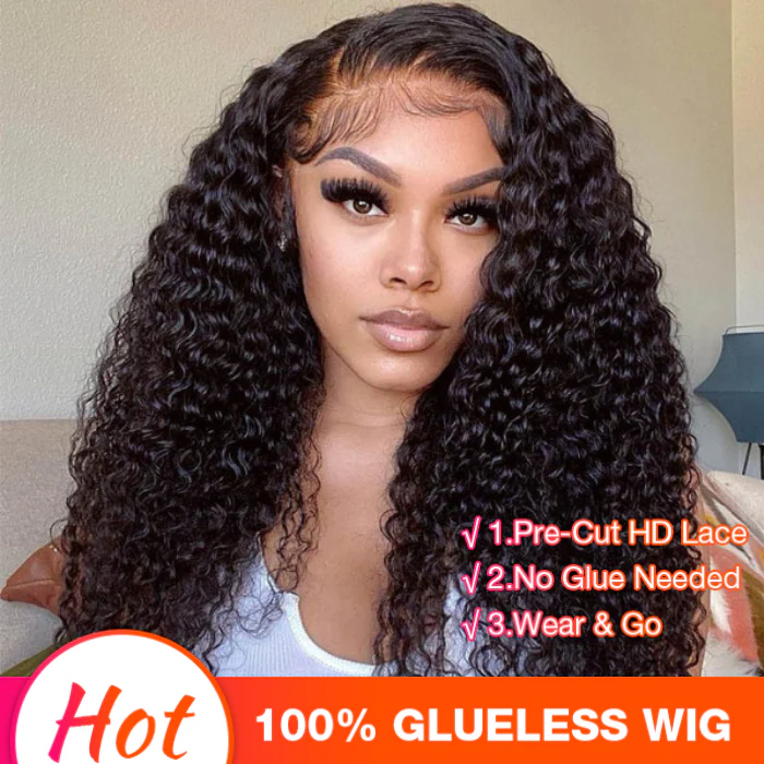 Air Wig 13x4 HD Lace Curly Human Hair Wigs Wear & Go Pre Cut Lace Glueless Lace Front Wigs - Image 5