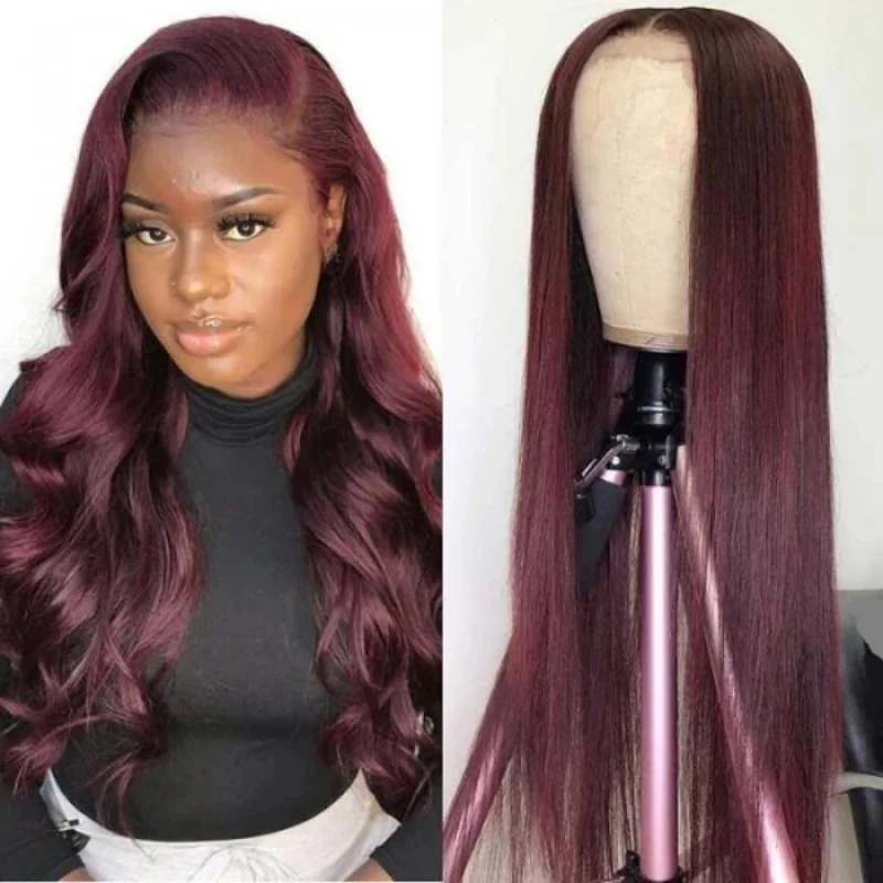Black Cherry Dark Purple Sugar Plum  Straight 13x6 HD Lace Front Wigs Human Hair Wigs - Image 5