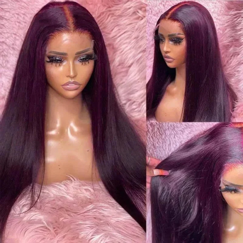 Black Cherry Dark Purple Sugar Plum  Straight 13x6 HD Lace Front Wigs Human Hair Wigs - Image 6