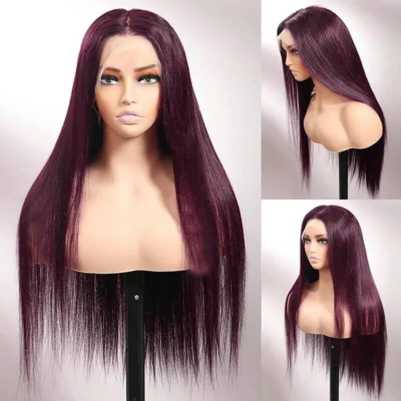 Black Cherry Dark Purple Sugar Plum  Straight 13x6 HD Lace Front Wigs Human Hair Wigs - Image 7